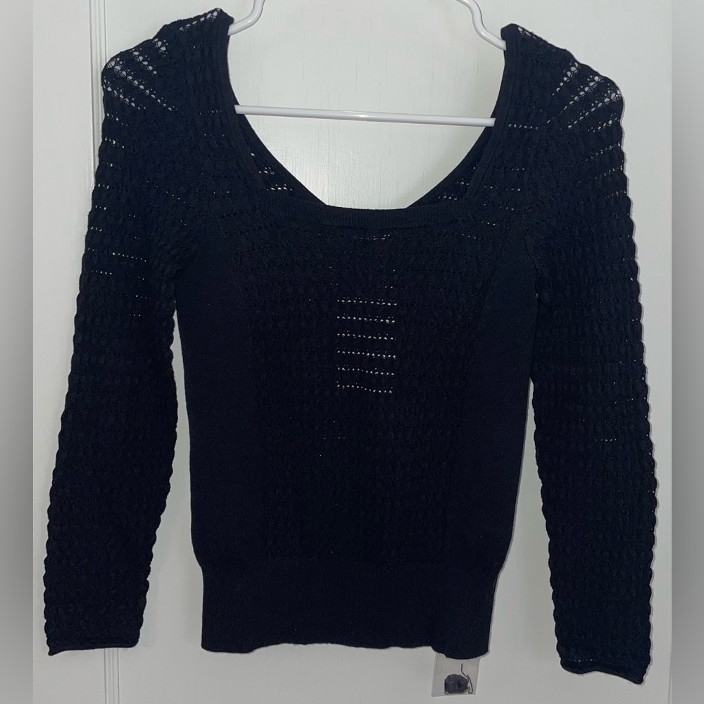 NWT - Free People Black Stretchy Square Neck Long-Sleeve Top - Size: L